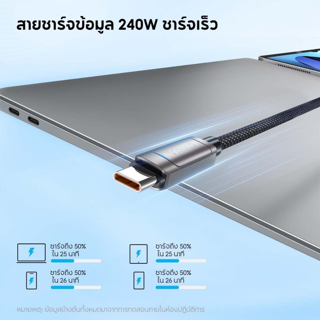 VINKO N1001 1M/2M 240W Type-C ถึง Type-C USB-C สายชาร์จเร็ว รูปที่ 6