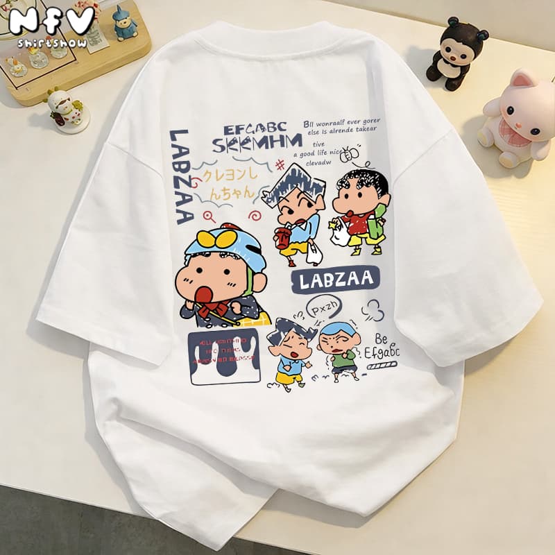 NFV ลายพิมพ์ชินจัง เสื้อยืดแขนสั้นคอกลม ทรงหลวม ผ้าคอตตอน 100% ระบายอากาศ ใส่สบาย YG1077 รูปที่ 1