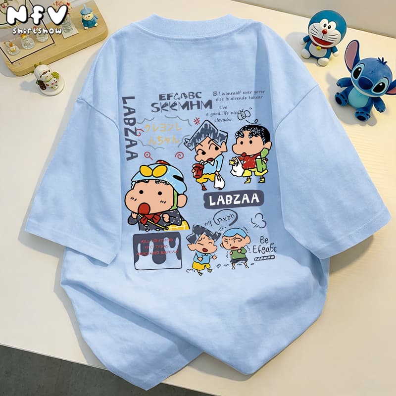 NFV ลายพิมพ์ชินจัง เสื้อยืดแขนสั้นคอกลม ทรงหลวม ผ้าคอตตอน 100% ระบายอากาศ ใส่สบาย YG1077 รูปที่ 5
