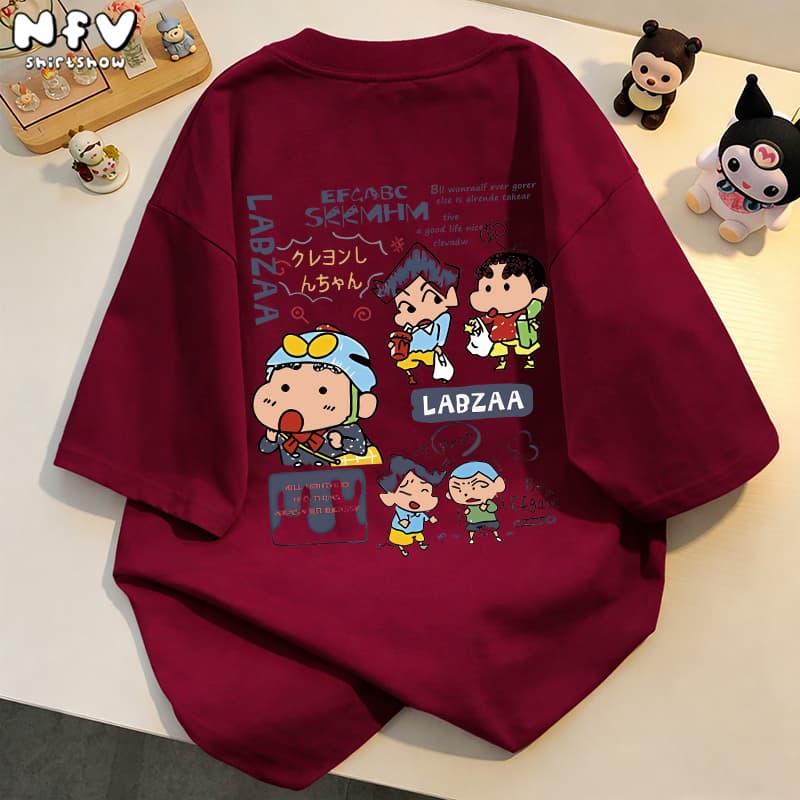 NFV ลายพิมพ์ชินจัง เสื้อยืดแขนสั้นคอกลม ทรงหลวม ผ้าคอตตอน 100% ระบายอากาศ ใส่สบาย YG1077 รูปที่ 6