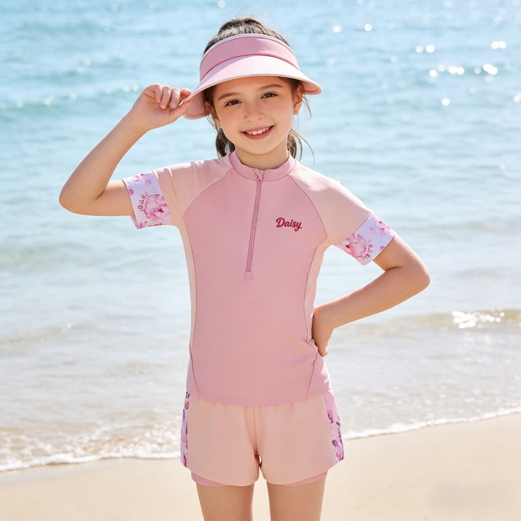ชุดว่ายน้ำ Rash Guard One Piece แขนสั้น แบบ.Zip Front กันแดด UV Protection เหมาะสำหรับว่ายน้ำและสวมใส่ที่ชายหาด รูปที่ 5