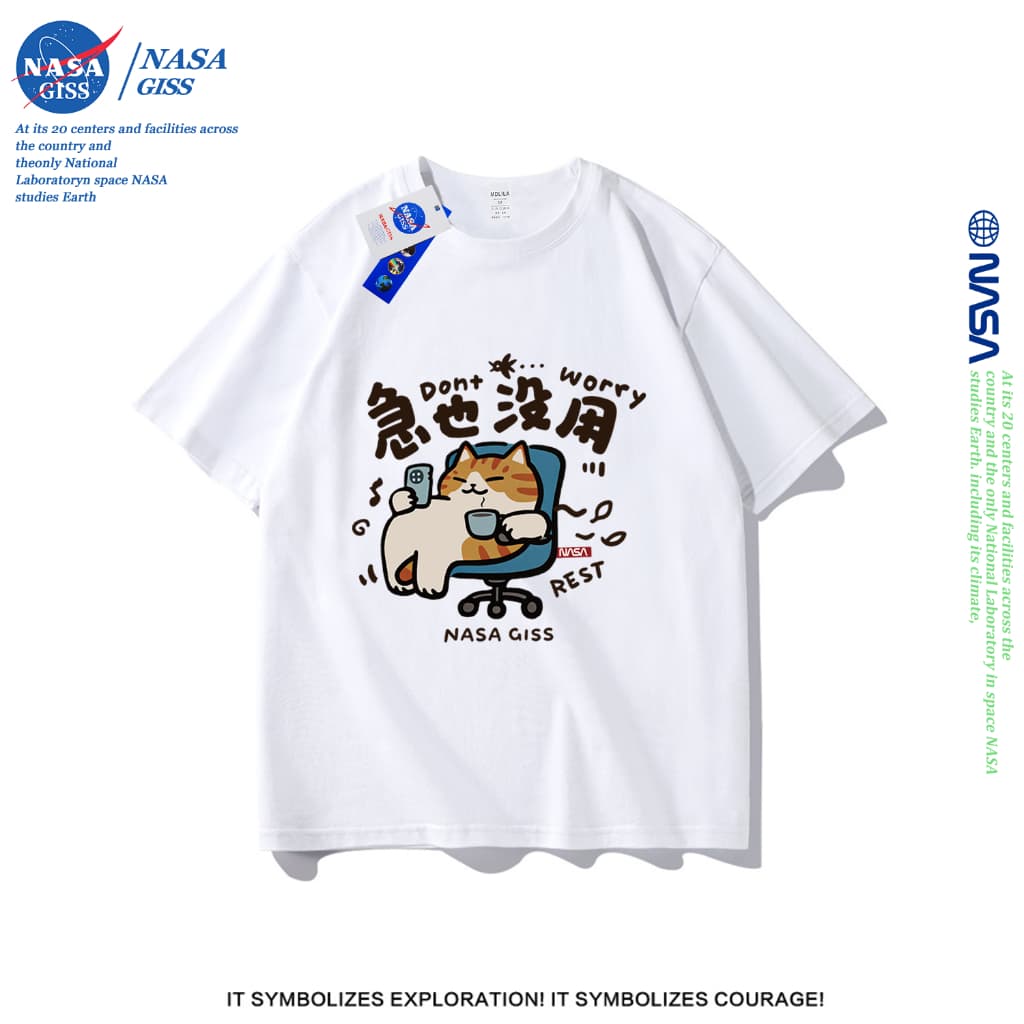 NASA เสื้อยืดชายหญิงแขนสั้น สไตล์ลำลอง summer Don't worry พิมพ์ลาย คอตตอน คอกลม หลวมและระบายอากาศ รูปที่ 1