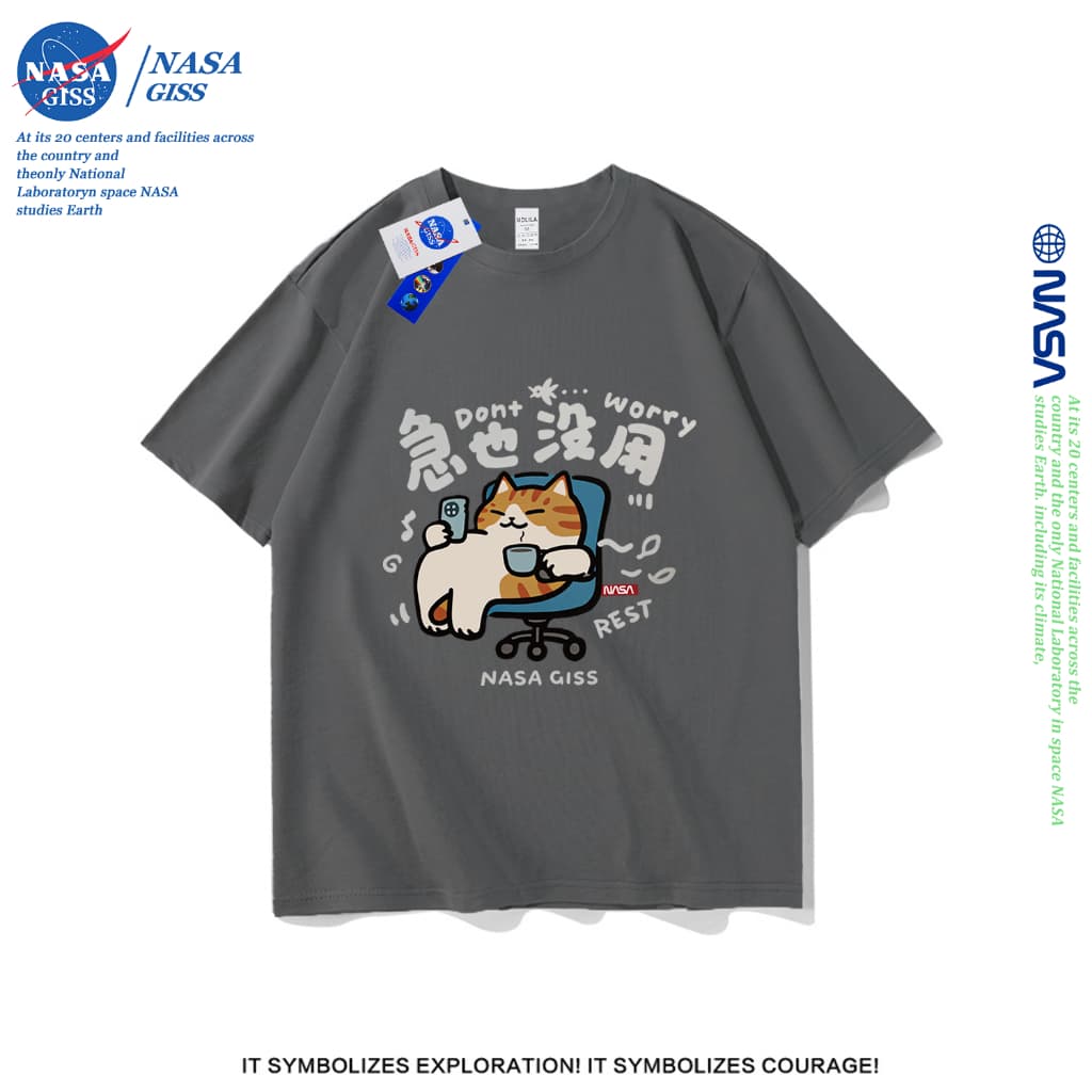 NASA เสื้อยืดชายหญิงแขนสั้น สไตล์ลำลอง summer Don't worry พิมพ์ลาย คอตตอน คอกลม หลวมและระบายอากาศ รูปที่ 4