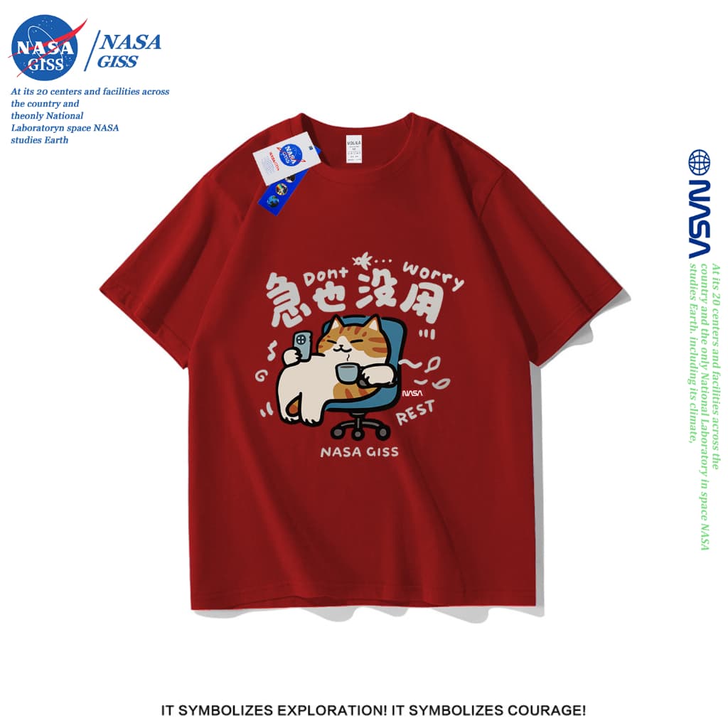 NASA เสื้อยืดชายหญิงแขนสั้น สไตล์ลำลอง summer Don't worry พิมพ์ลาย คอตตอน คอกลม หลวมและระบายอากาศ รูปที่ 3