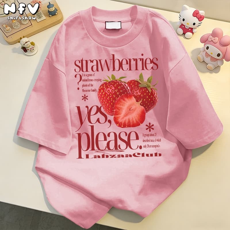 NFV แฟชั่นเกาหลีเสื้อยืดแขนสั้นคอกลม ลายสตรอว์เบอร์รี่ oversize ระบายอากาศ ทรงหลวม YG1238 รูปที่ 1