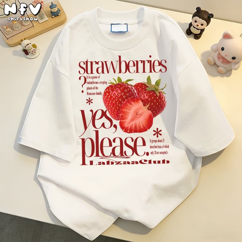 NFV แฟชั่นเกาหลีเสื้อยืดแขนสั้นคอกลม ลายสตรอว์เบอร์รี่ oversize ระบายอากาศ ทรงหลวม YG1238 รูปที่ 2