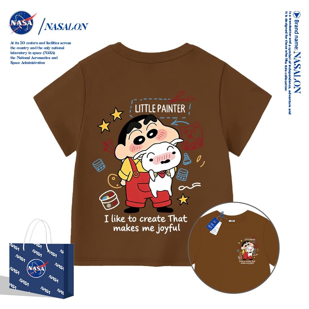 NASA เสื้อยืดเด็ก สีขาว ลายการ์ตูนเครยอนชินจัง เสื้อยืดแขนสั้นเด็ก ผ้าฝ้าย 100% ระบายอากาศดี คุณภาพดี รูปที่ 6