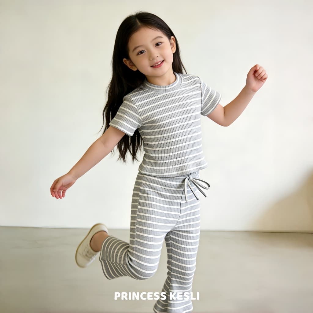 Princess Kesli เสื้อแขนสั้นกางเกงขาม้า ชุดเซ็ทเด็กผู้หญิง แฟชั่น สไตล์เกาหลี เสื้อลายเส้น สําหรับเด็กผู้หญิง 2 ชิ้น 2-12 ปี รูปที่ 8