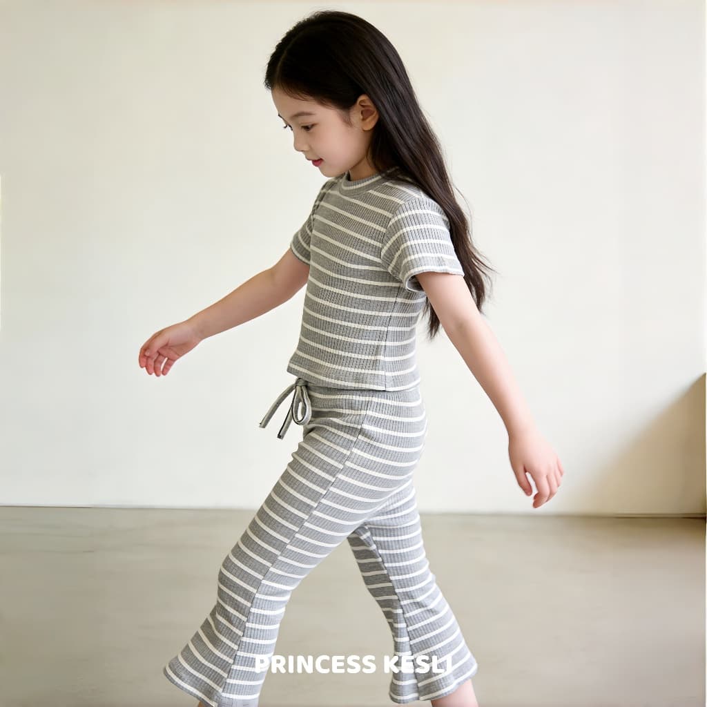 Princess Kesli เสื้อแขนสั้นกางเกงขาม้า ชุดเซ็ทเด็กผู้หญิง แฟชั่น สไตล์เกาหลี เสื้อลายเส้น สําหรับเด็กผู้หญิง 2 ชิ้น 2-12 ปี รูปที่ 6