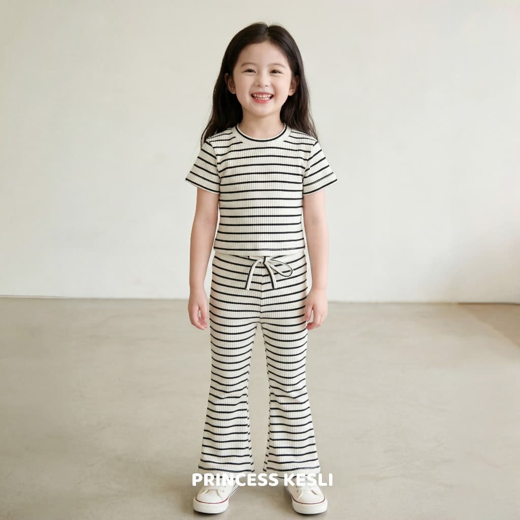 Princess Kesli เสื้อแขนสั้นกางเกงขาม้า ชุดเซ็ทเด็กผู้หญิง แฟชั่น สไตล์เกาหลี เสื้อลายเส้น สําหรับเด็กผู้หญิง 2 ชิ้น 2-12 ปี รูปที่ 2
