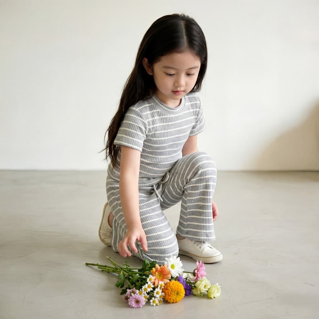 Princess Kesli เสื้อแขนสั้นกางเกงขาม้า ชุดเซ็ทเด็กผู้หญิง แฟชั่น สไตล์เกาหลี เสื้อลายเส้น สําหรับเด็กผู้หญิง 2 ชิ้น 2-12 ปี รูปที่ 9