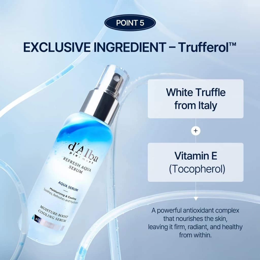 d'Alba Refresh Aqua Serum 100ml ดัลบา รีเฟรช อควา เซรั่ม สเปร์ยเซรั่มเติมความชุ่มชื้นให้ผิวล้ำลึก ปลอบประโลมผิวร้อน พร้อมลดอุณหภูมิผิว รูปที่ 5