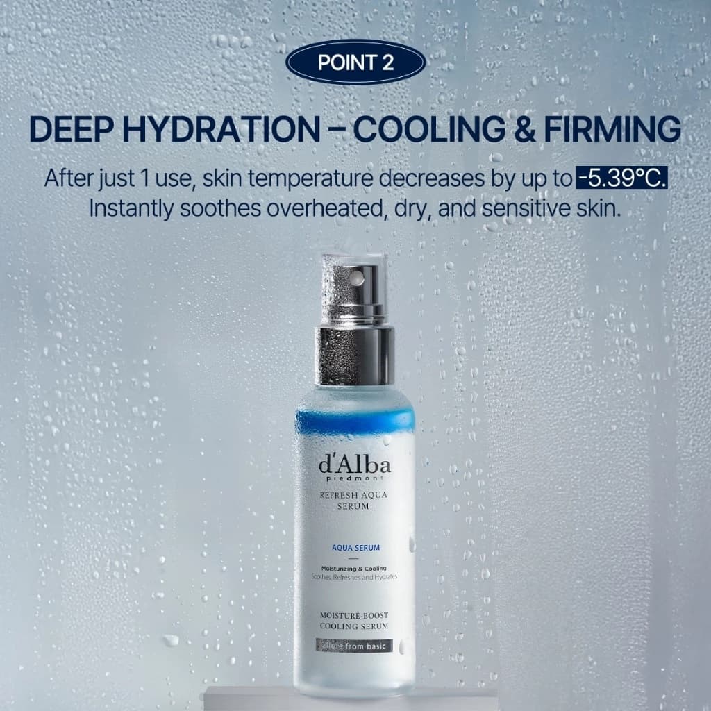d'Alba Refresh Aqua Serum 100ml ดัลบา รีเฟรช อควา เซรั่ม สเปร์ยเซรั่มเติมความชุ่มชื้นให้ผิวล้ำลึก ปลอบประโลมผิวร้อน พร้อมลดอุณหภูมิผิว รูปที่ 3