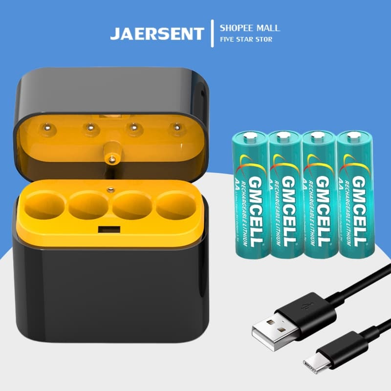 JAERSENT ถ่านชาร์จ AA 3600mAh และ AAA 1360mAh li-ion Rechargeable Battery Charging Kit charger รูปที่ 1