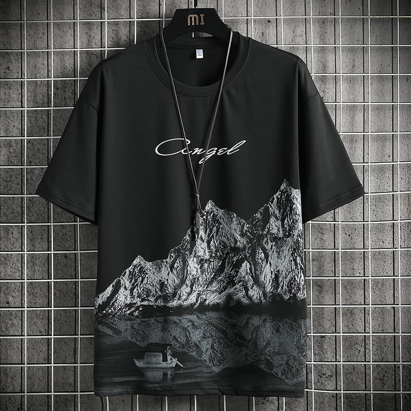 เสื้อยืดคอกลมผ้าไหมน้ำแข็งสำหรับผู้ชาย สวมใส่ง่ายสบายในฤดูร้อน ออกแบบให้ระบายอากาศได้ดี มีสไตล์ทันสมัย รูปที่ 3