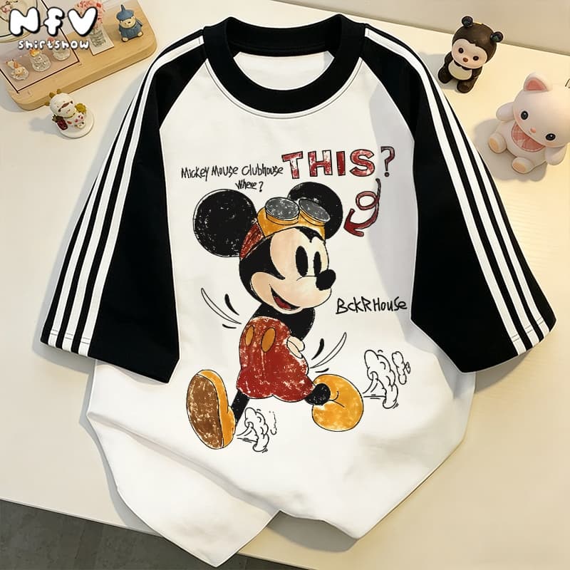 NFV แฟชั่นเกาหลีระบายอากาศ เสื้อยืดแขนสั้นคอกลม ลายพิมพ์ Mickey Mouse ทรงหลวม ใส่สบาย YG3354 รูปที่ 2