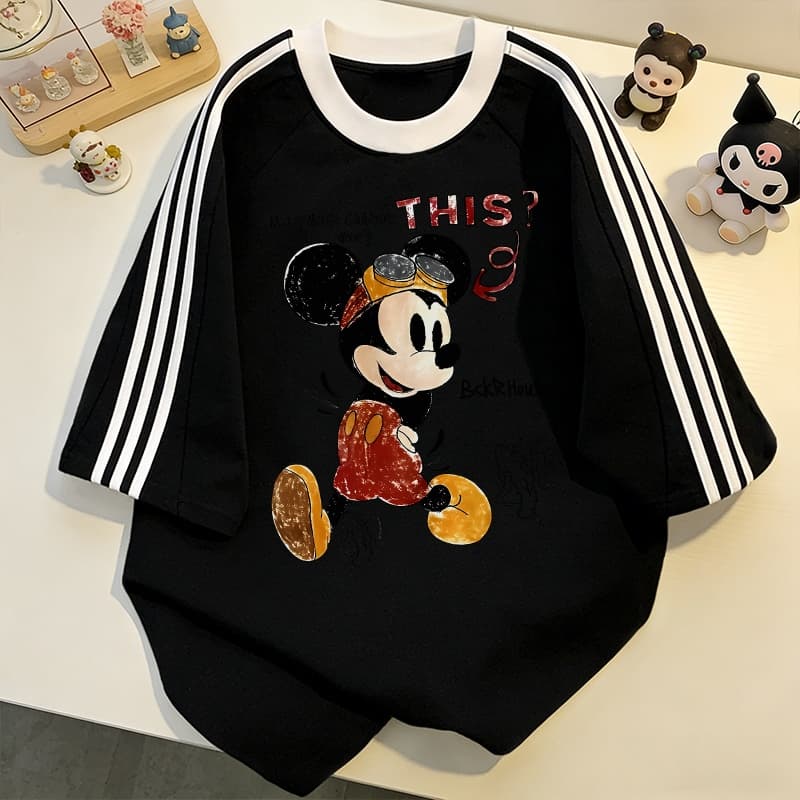 NFV แฟชั่นเกาหลีระบายอากาศ เสื้อยืดแขนสั้นคอกลม ลายพิมพ์ Mickey Mouse ทรงหลวม ใส่สบาย YG3354 รูปที่ 6