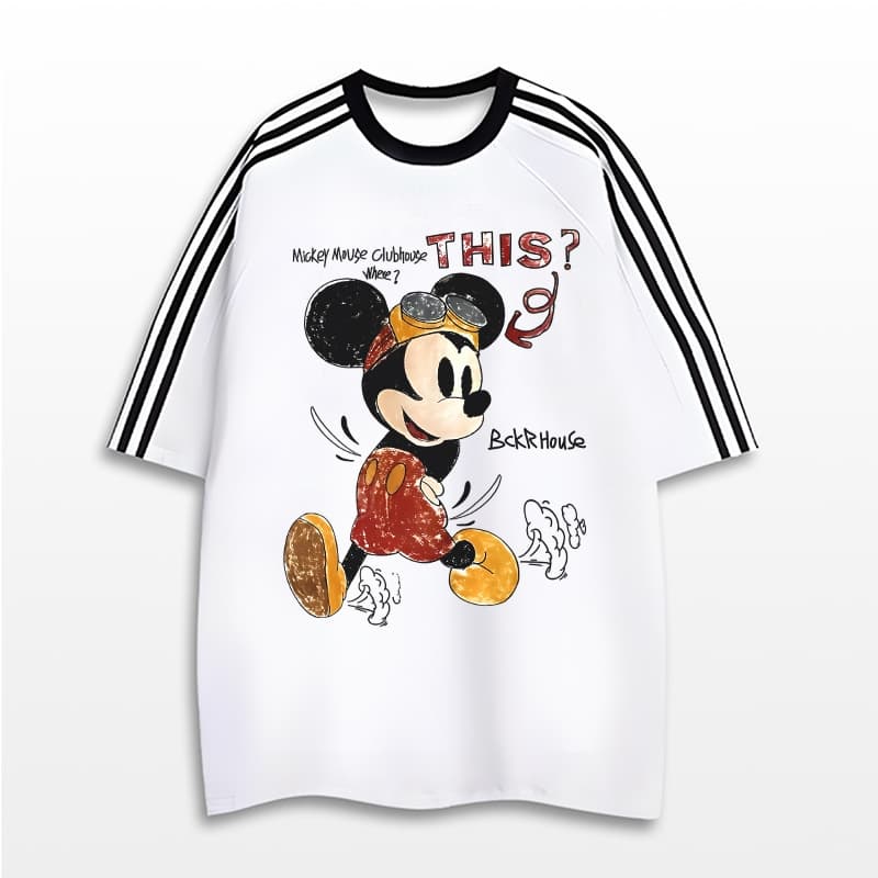 NFV แฟชั่นเกาหลีระบายอากาศ เสื้อยืดแขนสั้นคอกลม ลายพิมพ์ Mickey Mouse ทรงหลวม ใส่สบาย YG3354 รูปที่ 8