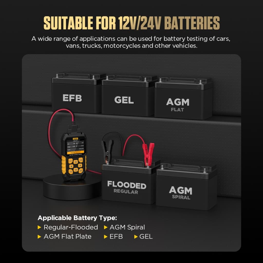AUTOOL BT460 12V 24V รองรับไทยเครื่องวิเคราะห์แบตเตอรี่รถยนต์สำหรับรถบรรทุกหนักจอแสดงผลสีสันสดใส TFT 4 นิ้วมัลติฟังก์ชั่น รูปที่ 5