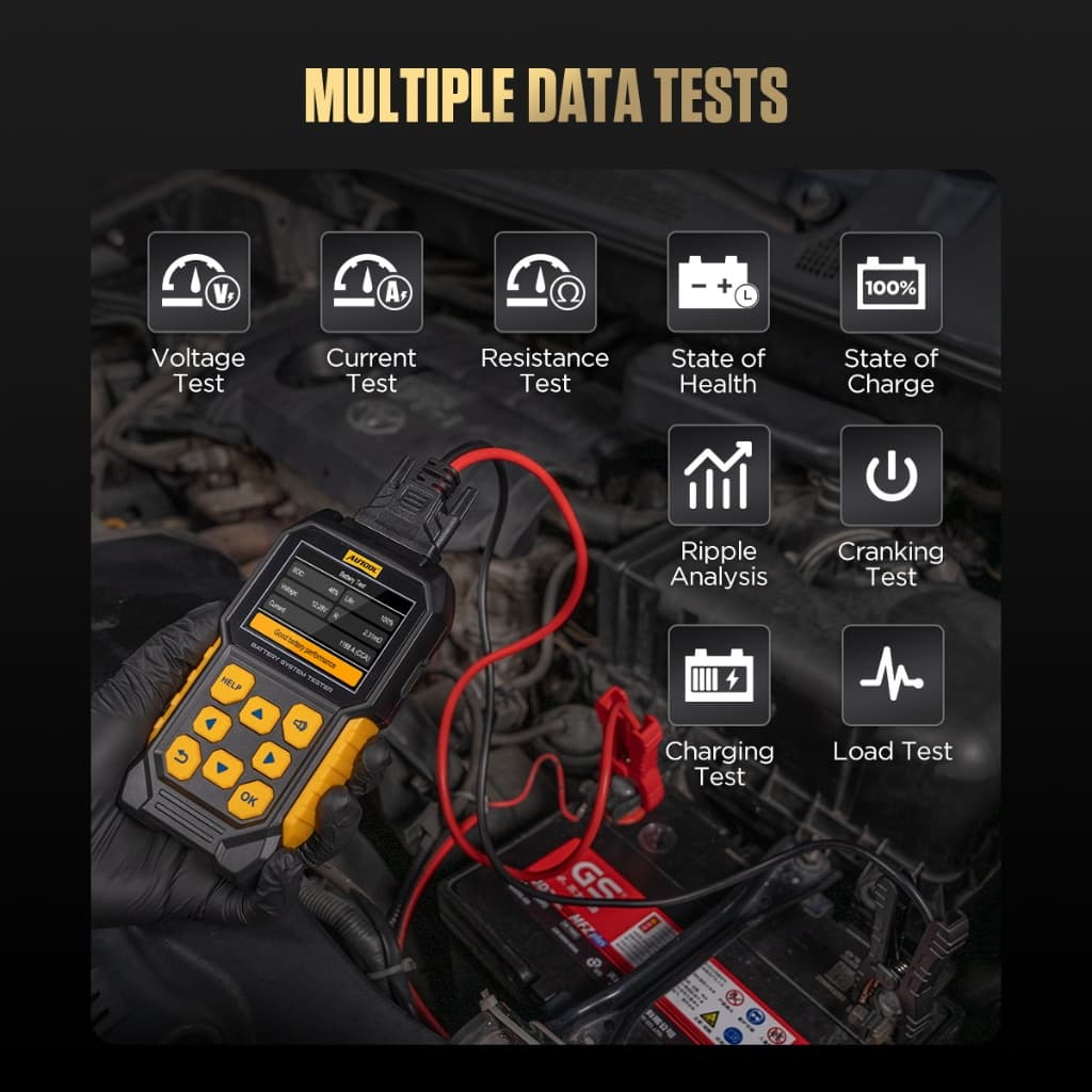 AUTOOL BT460 12V 24V รองรับไทยเครื่องวิเคราะห์แบตเตอรี่รถยนต์สำหรับรถบรรทุกหนักจอแสดงผลสีสันสดใส TFT 4 นิ้วมัลติฟังก์ชั่น รูปที่ 2