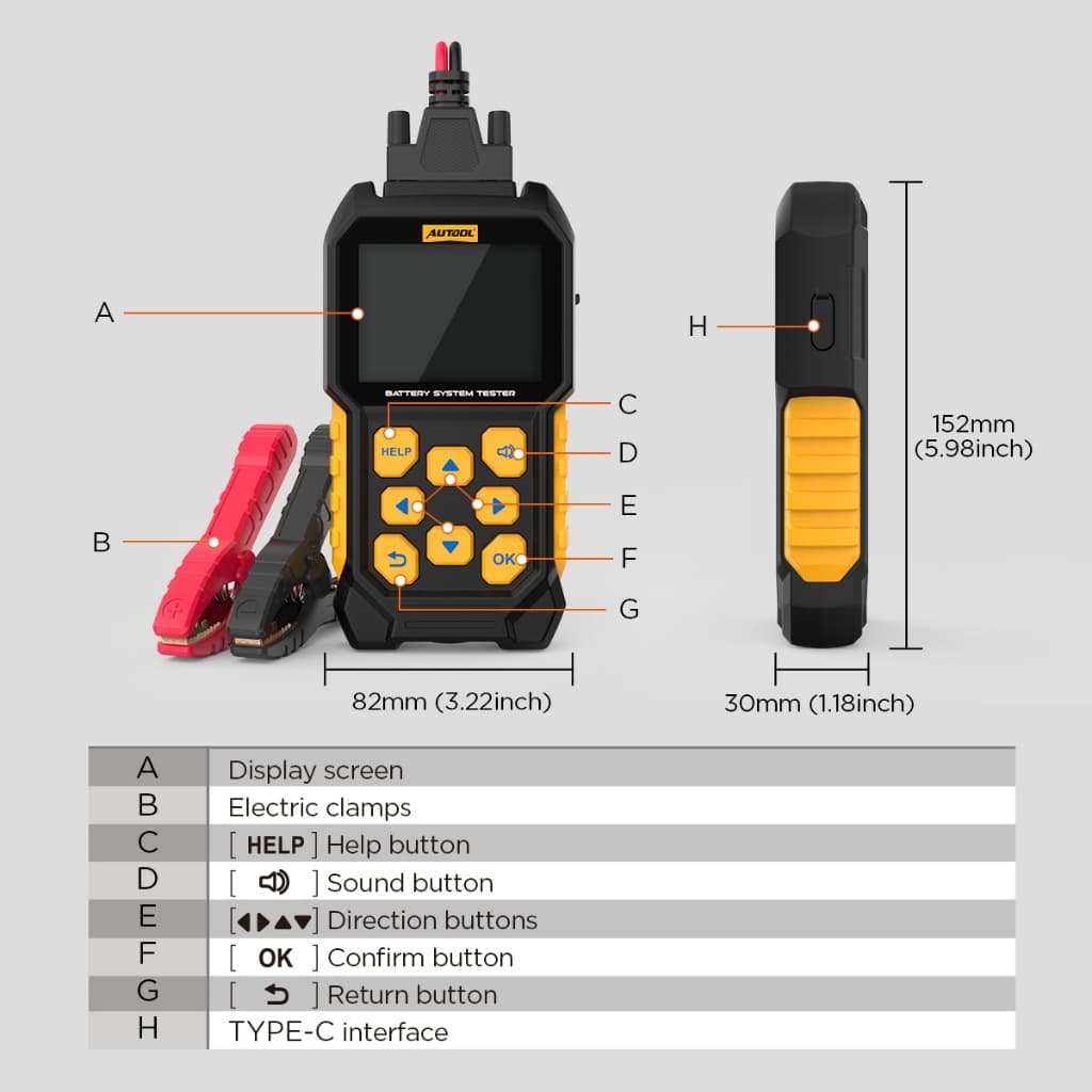 AUTOOL BT460 12V 24V รองรับไทยเครื่องวิเคราะห์แบตเตอรี่รถยนต์สำหรับรถบรรทุกหนักจอแสดงผลสีสันสดใส TFT 4 นิ้วมัลติฟังก์ชั่น รูปที่ 9