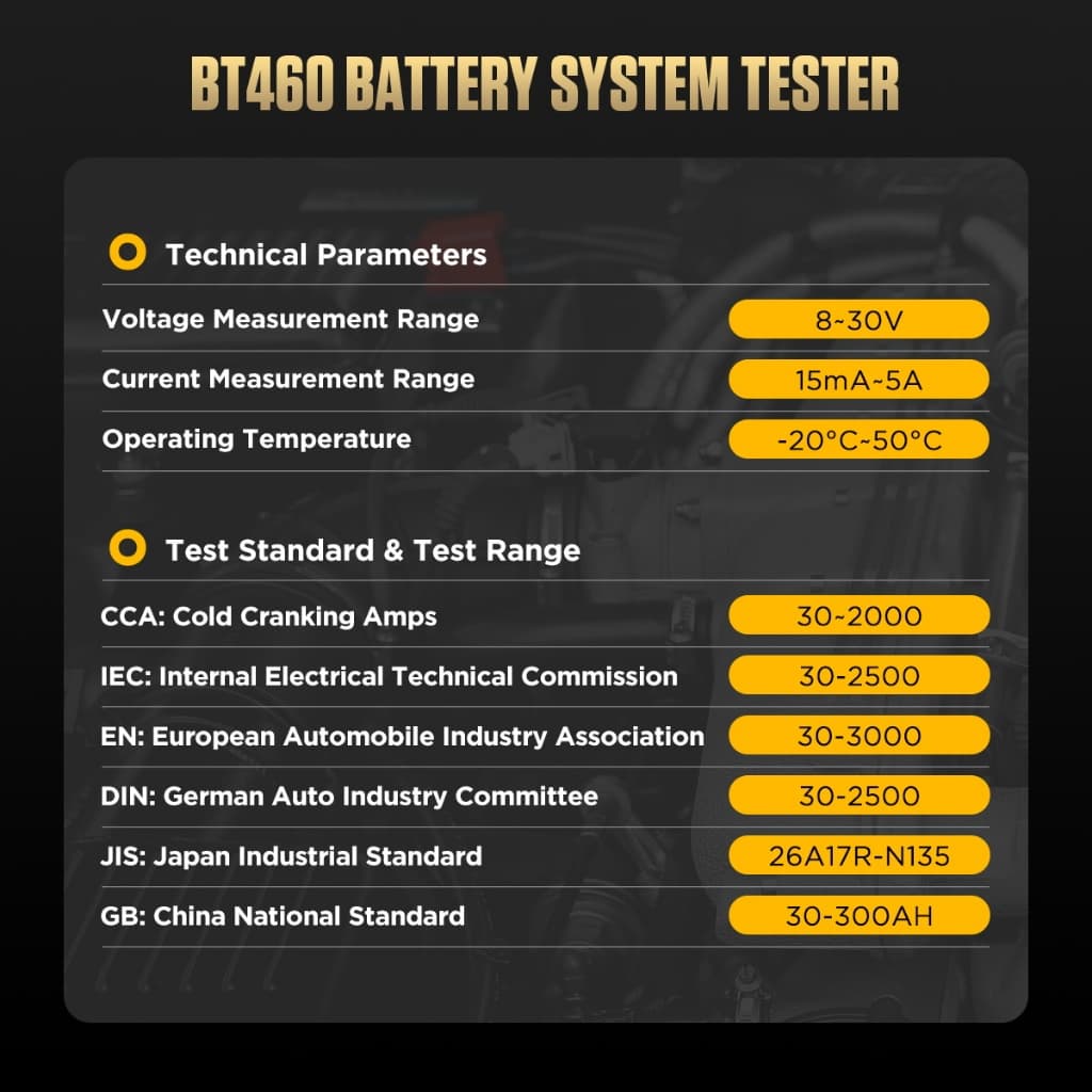 AUTOOL BT460 12V 24V รองรับไทยเครื่องวิเคราะห์แบตเตอรี่รถยนต์สำหรับรถบรรทุกหนักจอแสดงผลสีสันสดใส TFT 4 นิ้วมัลติฟังก์ชั่น รูปที่ 8