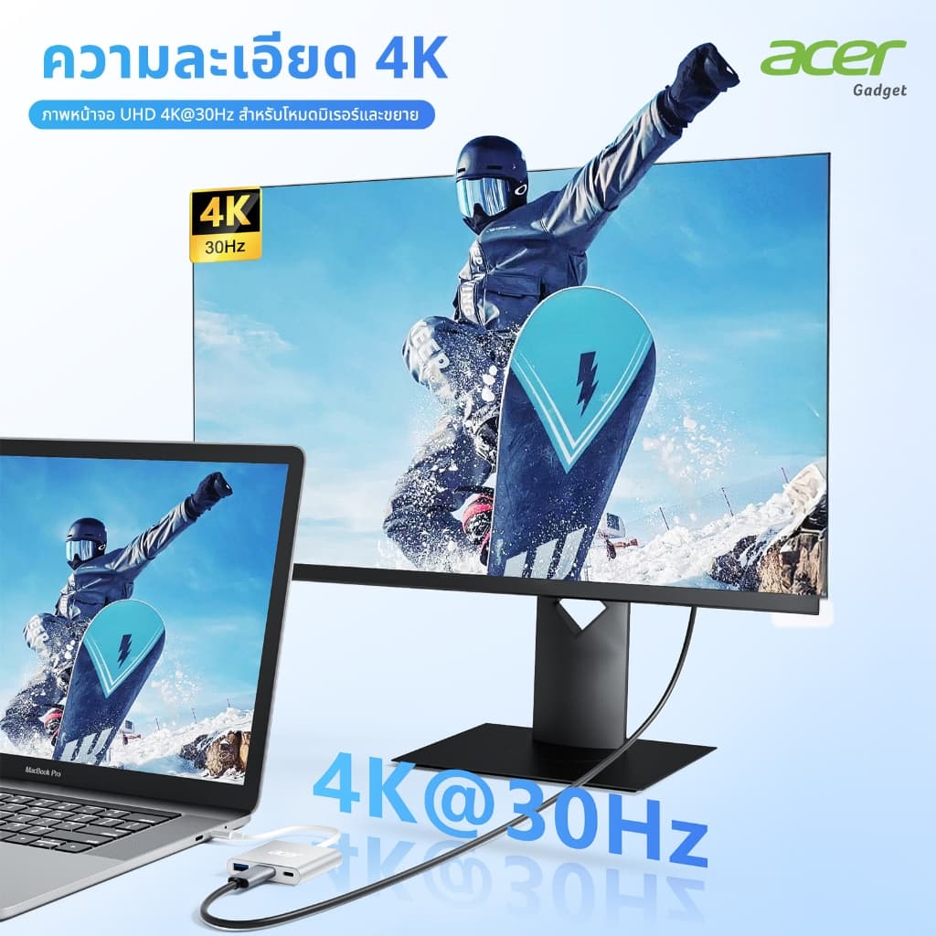 Acer Hub 3-in-1 USB C to HDMI 4K ตัวแปลง Type-C รองรับชาร์จเร็ว 100W PD และ USB 3.0 สำหรับ MacBook, Laptop, PC วัสดุคุณภาพดี แข็งแรง UC303 รูปที่ 5