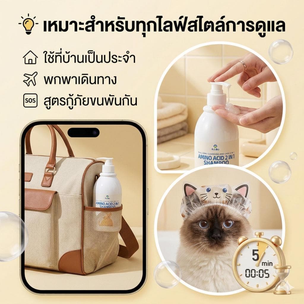 แชมพูหมาแมว 2 in 1 ผสมครีมนวด แก้ขนพันกัน หวีง่าย บำรุงนุ่มฟู ดับกลิ่นสาบ กำจัดเห็บหมัดไร อ่อนโยน ปลอดภัย หอมติดทนนาน รูปที่ 8