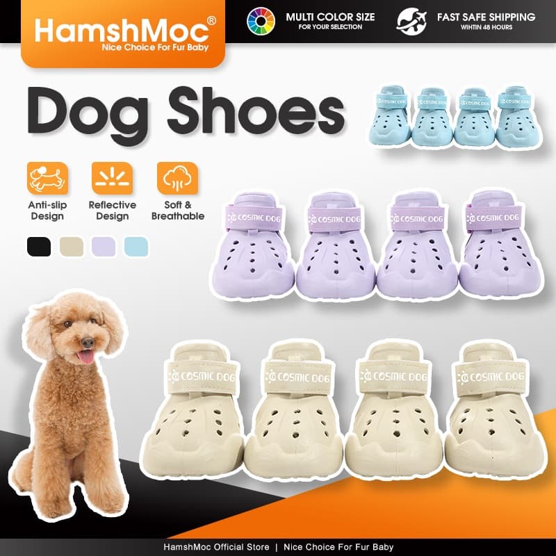 HamshMoc รองเท้าสุนัขระบายอากาศรองเท้าสัตว์เลี้ยงแบบปรับได้ทนทานพร้อมแถบสะท้อนแสงสําหรับสุนัขขนาดกลางขนาดเล็ก Paw Protector กลางแจ้ง 4 ชิ้น