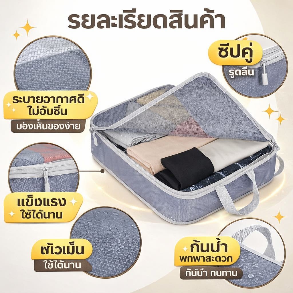 กระเป๋าจัดระเบียบเดินทาง แบบบีบอัด ประหยัดพื้นที่ | Packing Cubes 9 ชิ้น | ส่งจากไทย รูปที่ 5