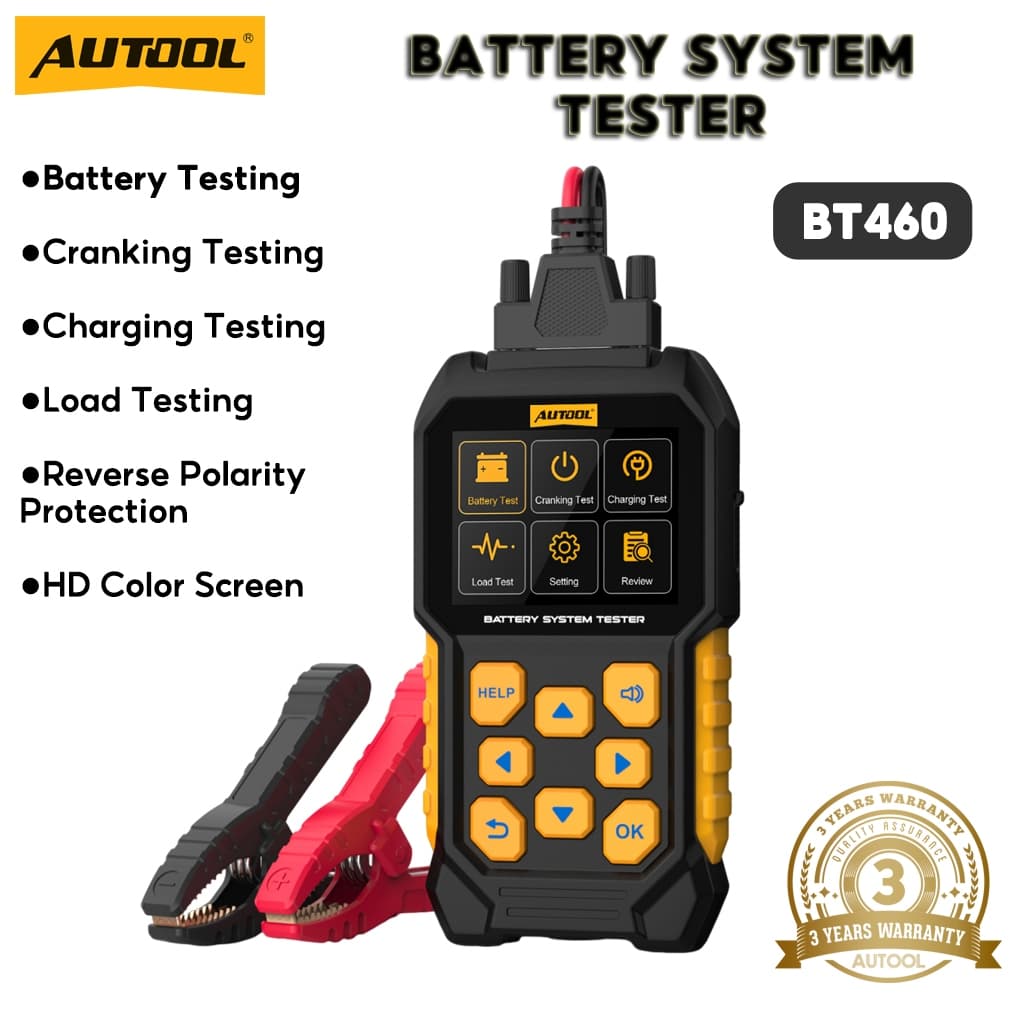 AUTOOL BT460 12V 24V รองรับไทยเครื่องวิเคราะห์แบตเตอรี่รถยนต์สำหรับรถบรรทุกหนักจอแสดงผลสีสันสดใส TFT 4 นิ้วมัลติฟังก์ชั่น รูปที่ 1