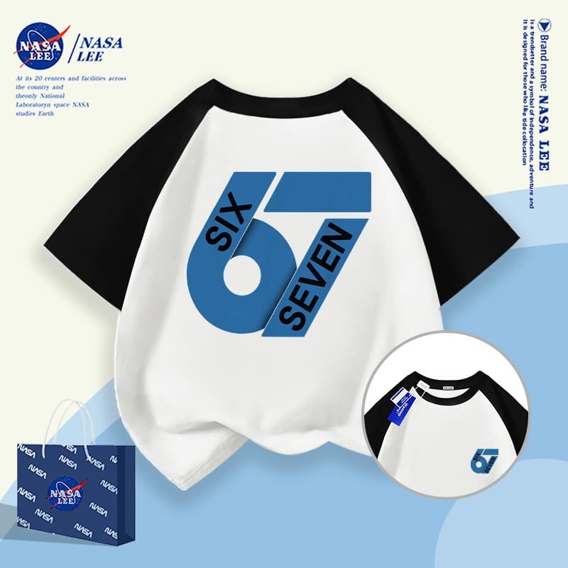 นาซ่า เสื้อผ้าเด็กสร้างสรรค์ 67 อินเทรนด์พิมพ์แขนสั้นชายหญิงฤดูร้อนหลวมทุกการแข่งขันเสื้อยืดขนาดกลางขนาดใหญ่เด็กเสื้อลําล รูปที่ 3
