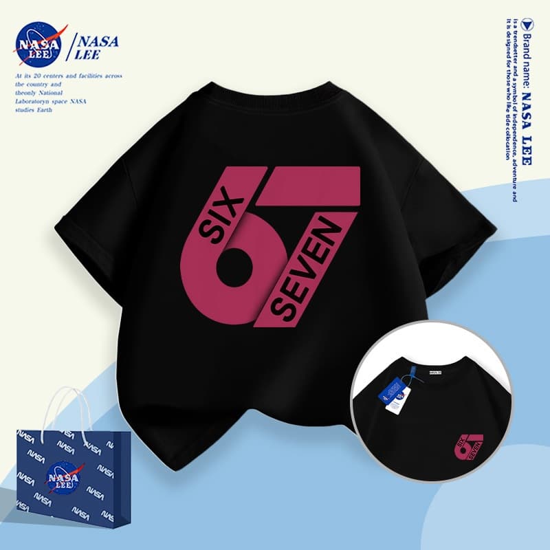 นาซ่า เสื้อผ้าเด็กสร้างสรรค์ 67 อินเทรนด์พิมพ์แขนสั้นชายหญิงฤดูร้อนหลวมทุกการแข่งขันเสื้อยืดขนาดกลางขนาดใหญ่เด็กเสื้อลําล รูปที่ 6