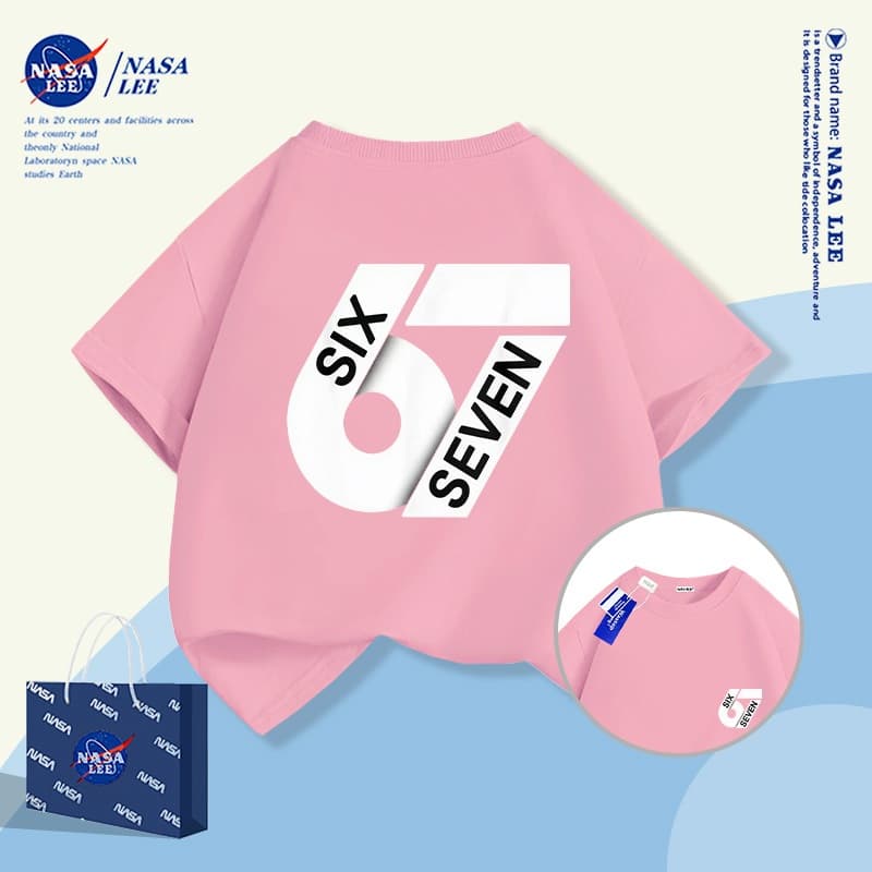 นาซ่า เสื้อผ้าเด็กสร้างสรรค์ 67 อินเทรนด์พิมพ์แขนสั้นชายหญิงฤดูร้อนหลวมทุกการแข่งขันเสื้อยืดขนาดกลางขนาดใหญ่เด็กเสื้อลําล รูปที่ 4