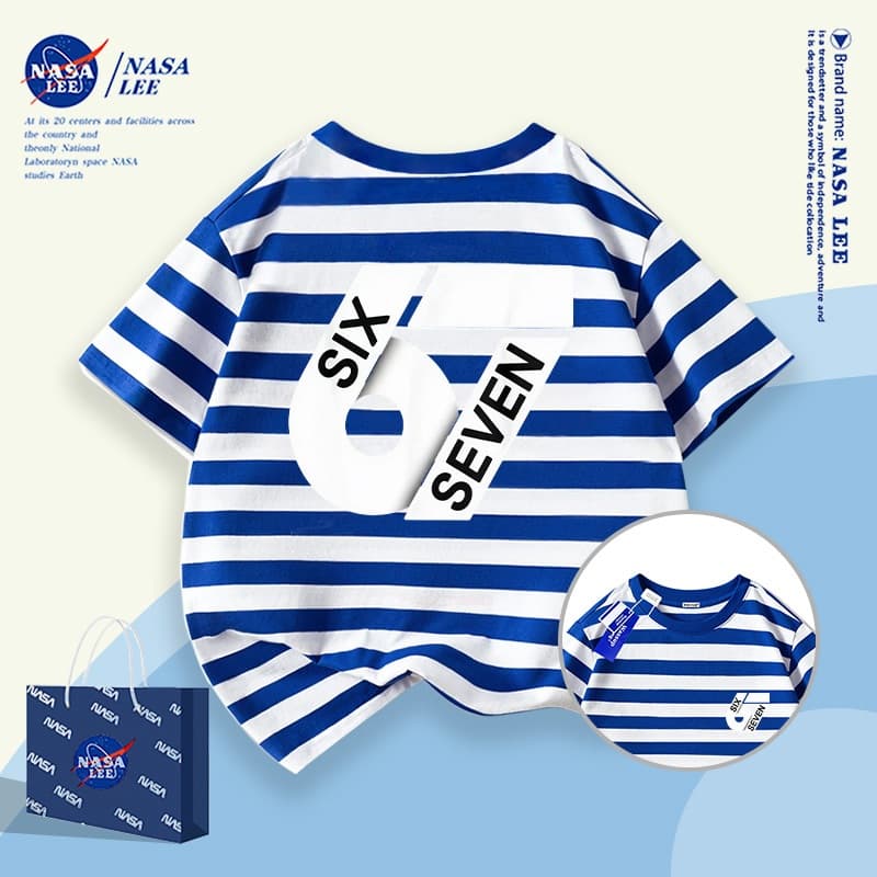 นาซ่า เสื้อผ้าเด็กสร้างสรรค์ 67 อินเทรนด์พิมพ์แขนสั้นชายหญิงฤดูร้อนหลวมทุกการแข่งขันเสื้อยืดขนาดกลางขนาดใหญ่เด็กเสื้อลําล รูปที่ 7