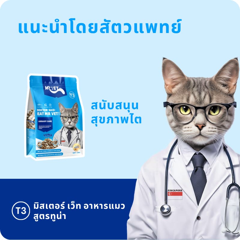 MR.VET T3 อาหารแมว 5กก. สูตรใหม่ มีปลา 4 ชนิด ช่วยดูแลสุขภาพทางเดินปัสสาวะแมวของคุณ รูปที่ 2