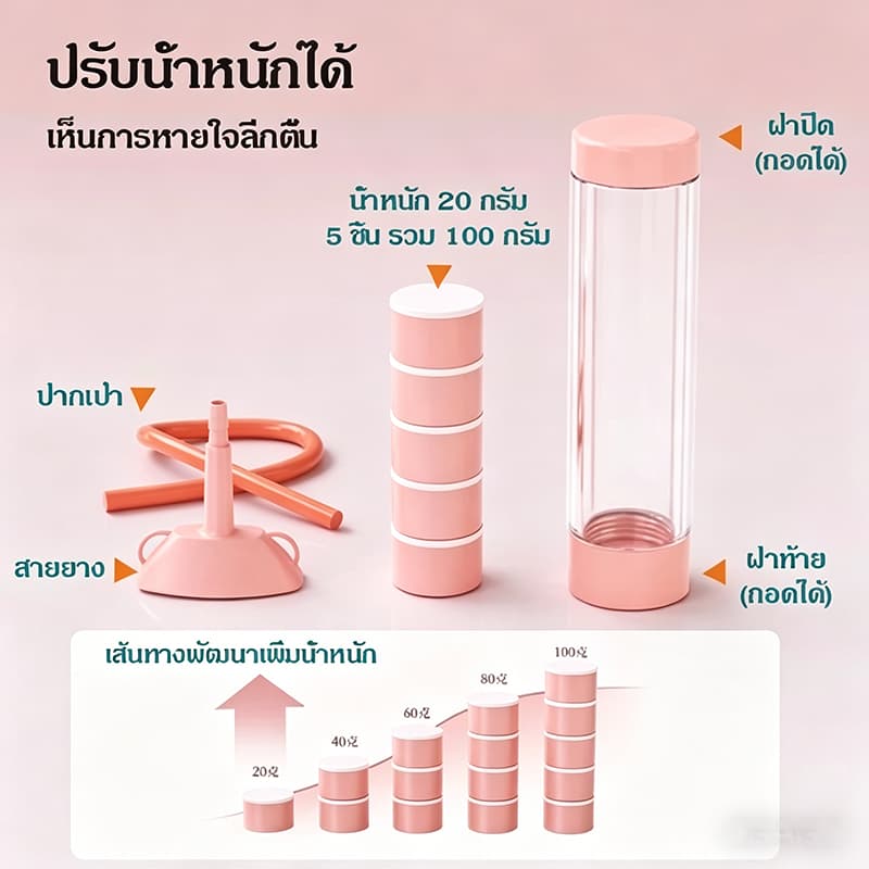 NorthMarch ดัมเบลฝึกหายใจ ปรับ5ระดับ พกพา อุปกรณ์ฝึกหน้าท้อง เพิ่มความจุปอด เสริมสมรรถภาพปอด รูปที่ 7