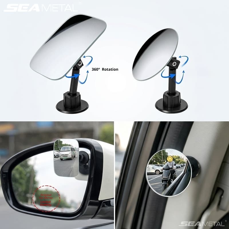 SEAMETAL กระจกจุดบอดรถยนต์ กระจกมุมกว้าง 360° ยานพาหนะกระจกเสริมความปลอดภัย HD แบบปรับได้ รูปที่ 1