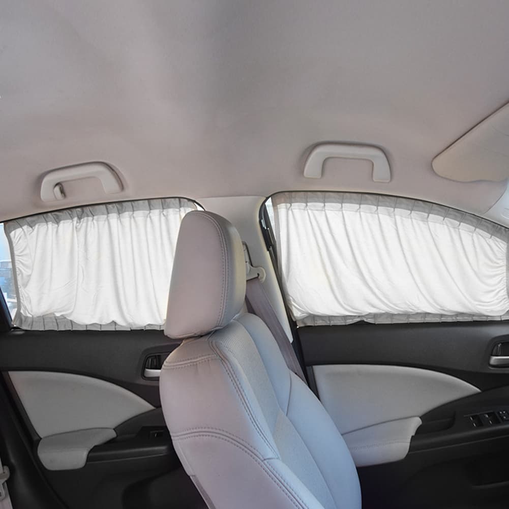2pcs Universal รถ Sun Shade ด้านข้างหน้าต่างผ้าม่านอัตโนมัติพับ Uv ป้องกันสีดําผ้า Sun Visor ผ้าม่านรถ-Styling รูปที่ 8