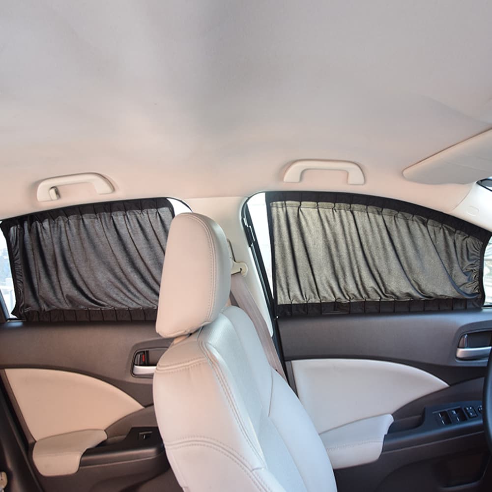 2pcs Universal รถ Sun Shade ด้านข้างหน้าต่างผ้าม่านอัตโนมัติพับ Uv ป้องกันสีดําผ้า Sun Visor ผ้าม่านรถ-Styling รูปที่ 7