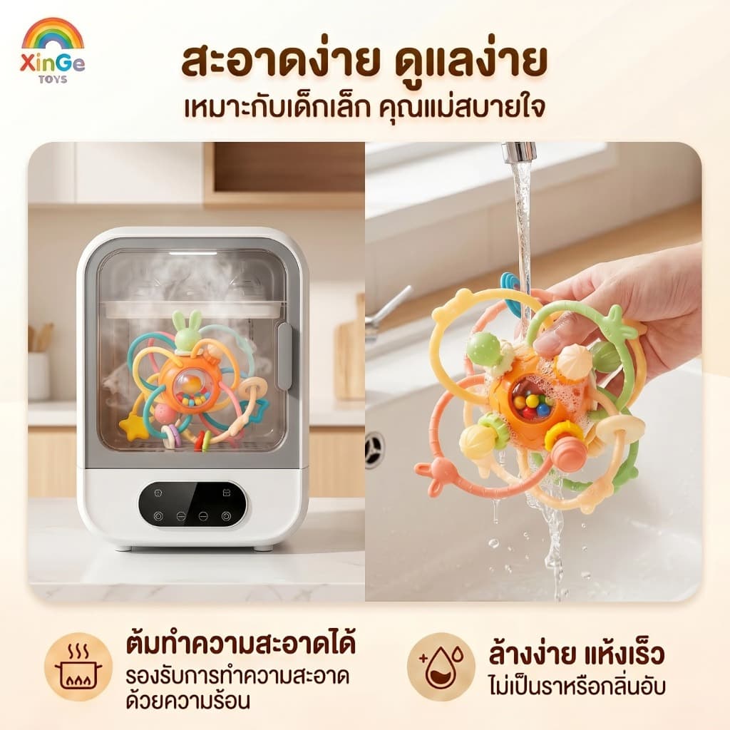 ⭐ของขวัญเด็กเกิดใหม่⭐แมนฮัตตันแฮนด์บอล ยางกัด ยางกัดเขย่ามีเสียง กระตุ้นกล้ามเนื้อ ลูกบอลนิ้วมือ รูปที่ 2