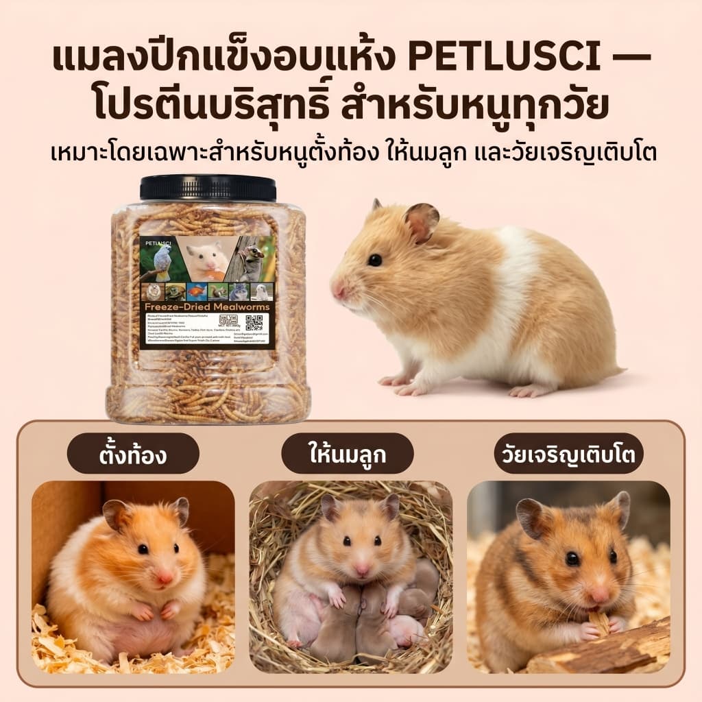 PETLUSCI หนอนอบแห้ง 1800ml อาหารหนูแฮมเตอร์ หนอนอาหาร โปรตีนสูง Hamster หนอนอาหารแห้ง หนอนนก รูปที่ 6
