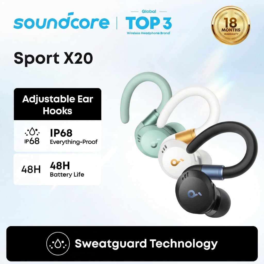 Soundcore Sport X20 by Anker, หูฟังออกกําลังกายไร้สาย True-Wireless, ที่เกี่ยวหูหมุนได้และขยายได้, Noise Cancelling, Deep Bass, IP68 กันน้ํา, กันเหงื่อ, กันฝุ่น, 48H Play รูปที่ 7