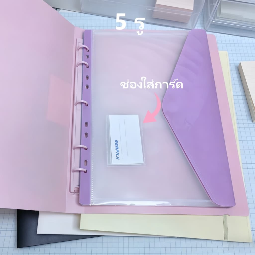 แฟ้มห่วง 3 รู/5 รู F4 จุเยอะ กันน้ำ สีพาสเทล พร้อมช่องใส่เอกสารในตัว อุปกรณ์การเรียน อุปกรณ์ออฟฟิศ รูปที่ 5