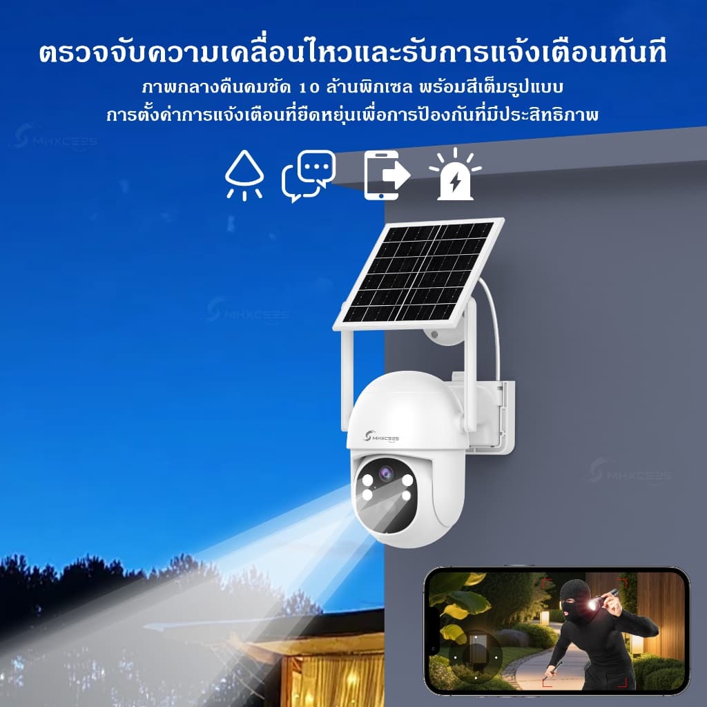 MHXCEES กล้องวงจรปิดโซล่าเซลล์ไร้สาย 4G , 2k กล้อง 360 องศา Tuya/Smart Life รูปที่ 8