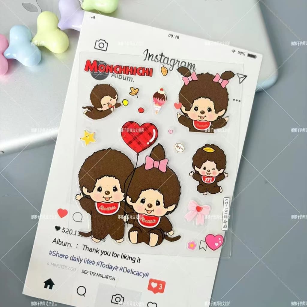 การ์ตูน Moncici 5D สติกเกอร์นูนกันน้ํา DIY โทรศัพท์มือถือกล้องขวดน้ําตกแต่ง รูปที่ 1