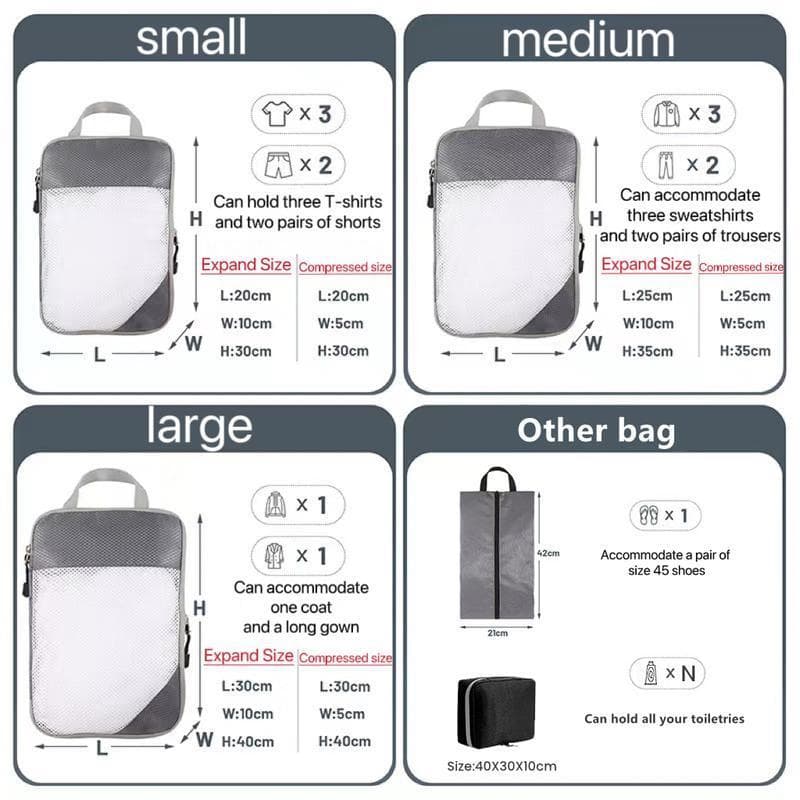 กระเป๋าจัดระเบียบเดินทาง แบบบีบอัด ประหยัดพื้นที่ | Packing Cubes 9 ชิ้น | ส่งจากไทย รูปที่ 2