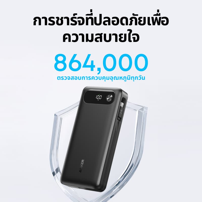 ANKER Power Bank 20,000mAh Travel Essential Portable Charger พร้อมสาย USB-C ในตัว, 3 พอร์ต 87W Max Fast Charging Battery Pack รูปที่ 3