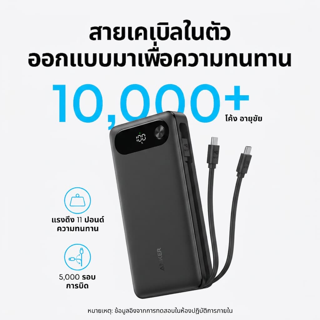 ANKER Power Bank 20,000mAh Travel Essential Portable Charger พร้อมสาย USB-C ในตัว, 3 พอร์ต 87W Max Fast Charging Battery Pack รูปที่ 5