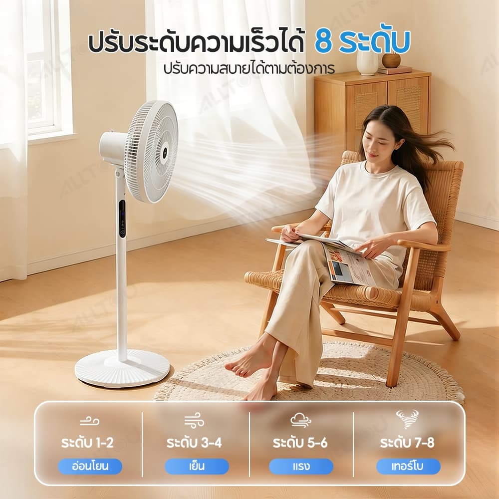 ALLTOU พัดลมตั้งพื้น 16 นิ้ว 8 ระดับ ปรับแรงลมได้ เงียบ 7 ใบพัด พร้อมตั้งเวลา รูปที่ 2